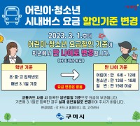구미시, 어린이·청소년 시내버스 요금 할인 기준 변경